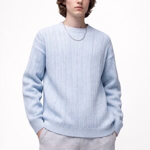 TOPMAN ASOS  NWT Men's Overdye Cable Crewneck Sweater in Light Blue Size Large